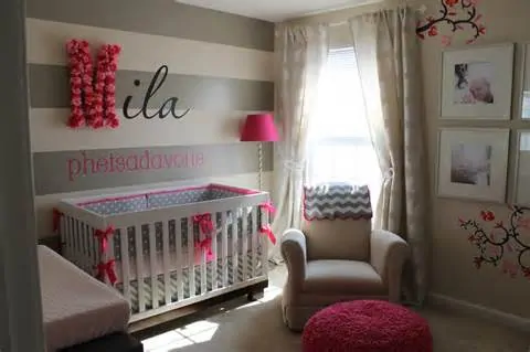quarto de menina bebe rosa e cinza