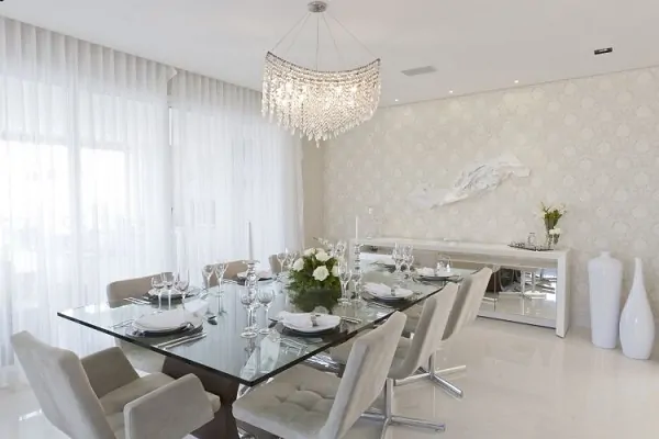sala de jantar moderna e elegante branca