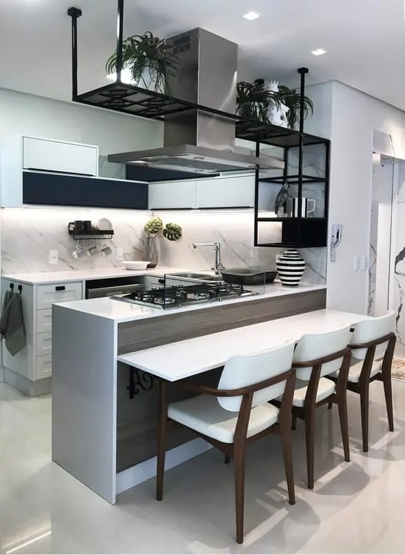 cozinha preto e branco moderna integrada