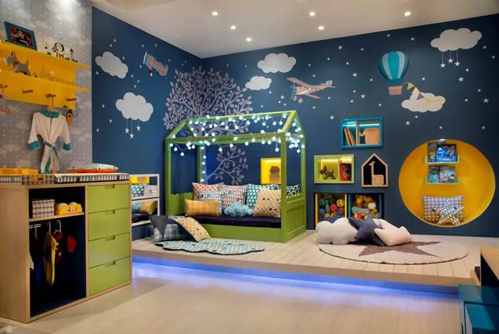 quarto infantil azu moderno e colorido