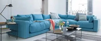 sofa de canto azul claro decoracao clean
