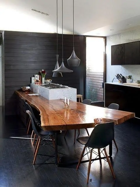 27 cozinha e jantar criativa com piso preta